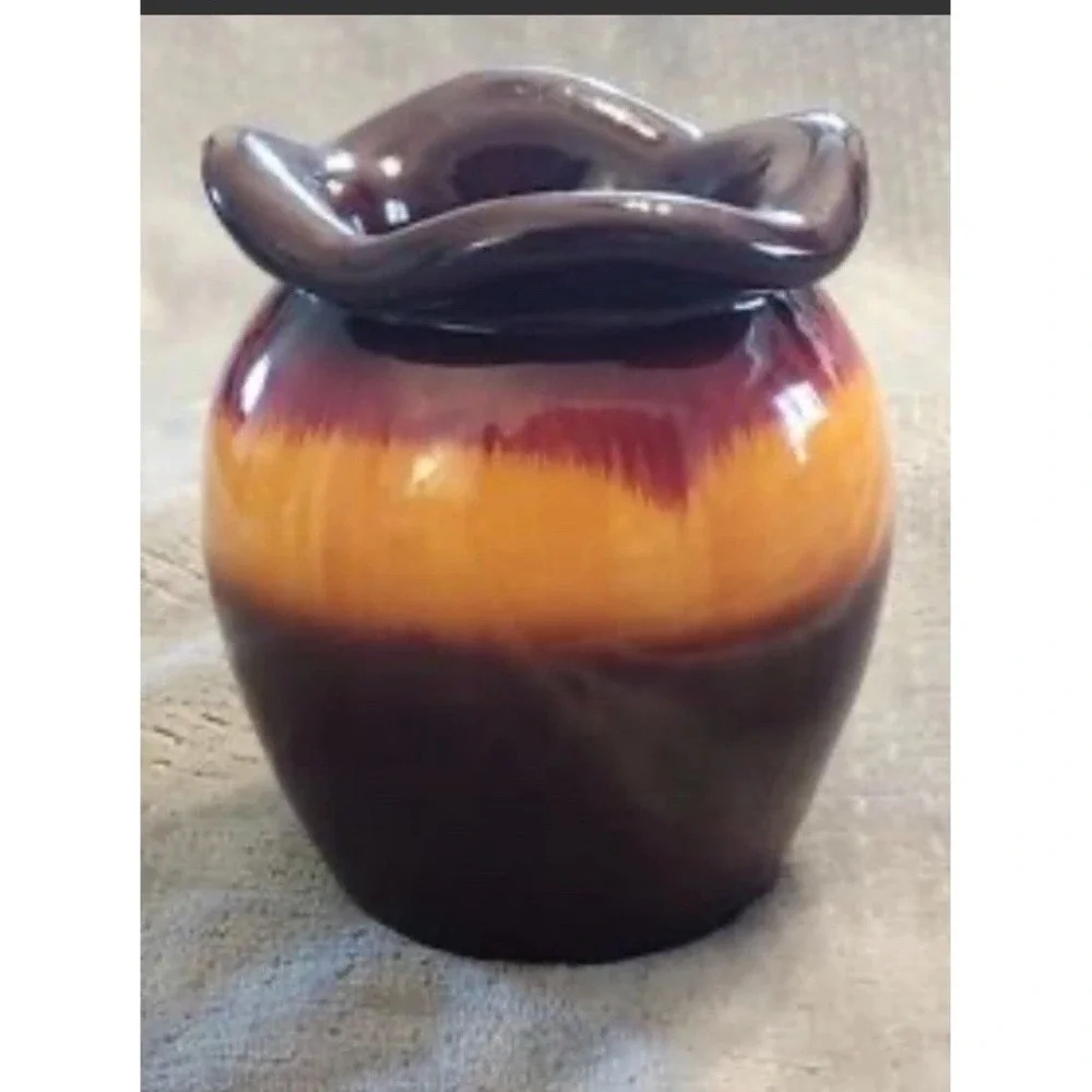 VTG Teleflora Vase Ombre Brown Yellow Orange Gloss Honey Pot‎ Shape Charming MCM